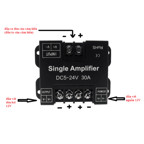 Khuếch đại tín hiệu điều khiển (Single Amplifier) đèn LED, kết hợp với Dimmer hoặc cảm biến để tăng công suất điều khiển