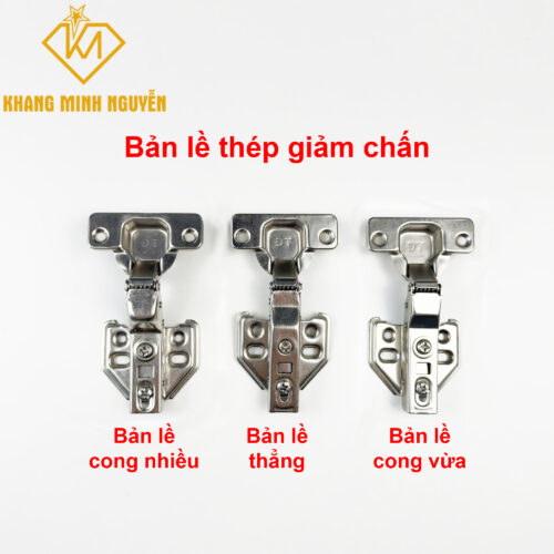 Bản lề thép giảm chấn, bản lề thẳng (A), cong ít (B), cong nhiều (C)
