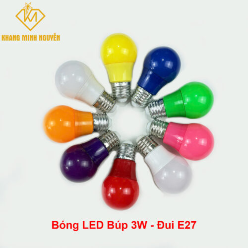 Bóng đèn búp tròn 3W ánh sáng trắng, xanh, đỏ, tím, vàng, hồng chuyên dùng trang trí quán cafe, trang trí sân thượng