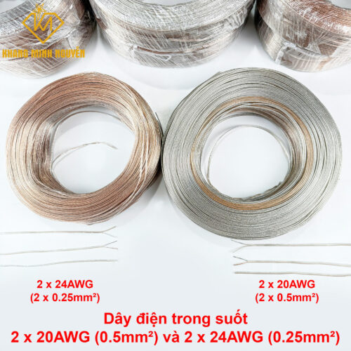 (Giá lẻ 1m) Dây điện đôi trong suốt chuyên dụng cho led neon, bảng hiệu, audio - giá cho 1 mét