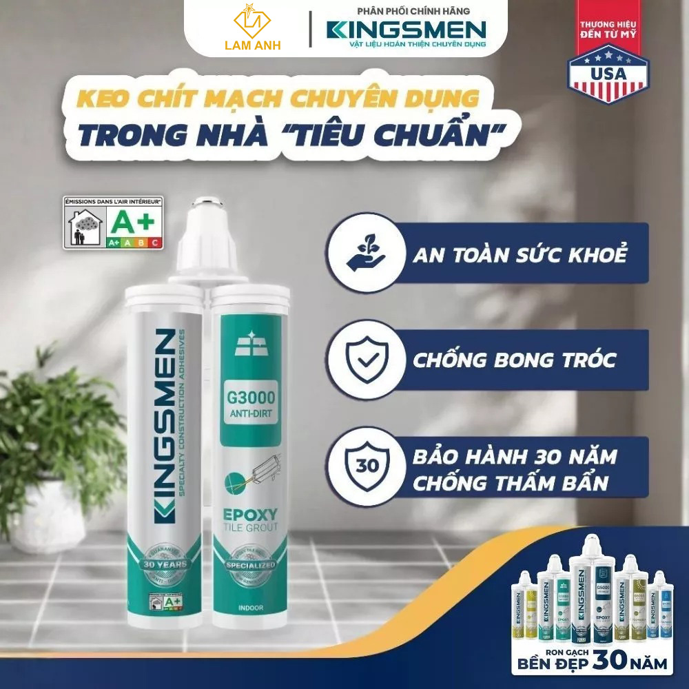 Keo chà ron, keo chít mạch 2 thành phần Kingsmen G3000 dùng trong nhà