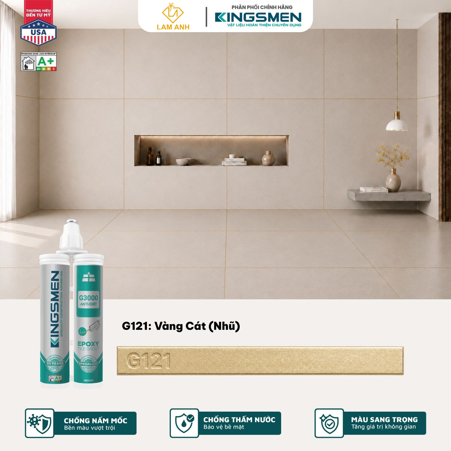 Keo chà ron, keo chít mạch 2 thành phần Kingsmen G3000 dùng trong nhà Keo chà ron, keo chít mạch 2 thành phần Kingsmen G3000 dùng trong nhà