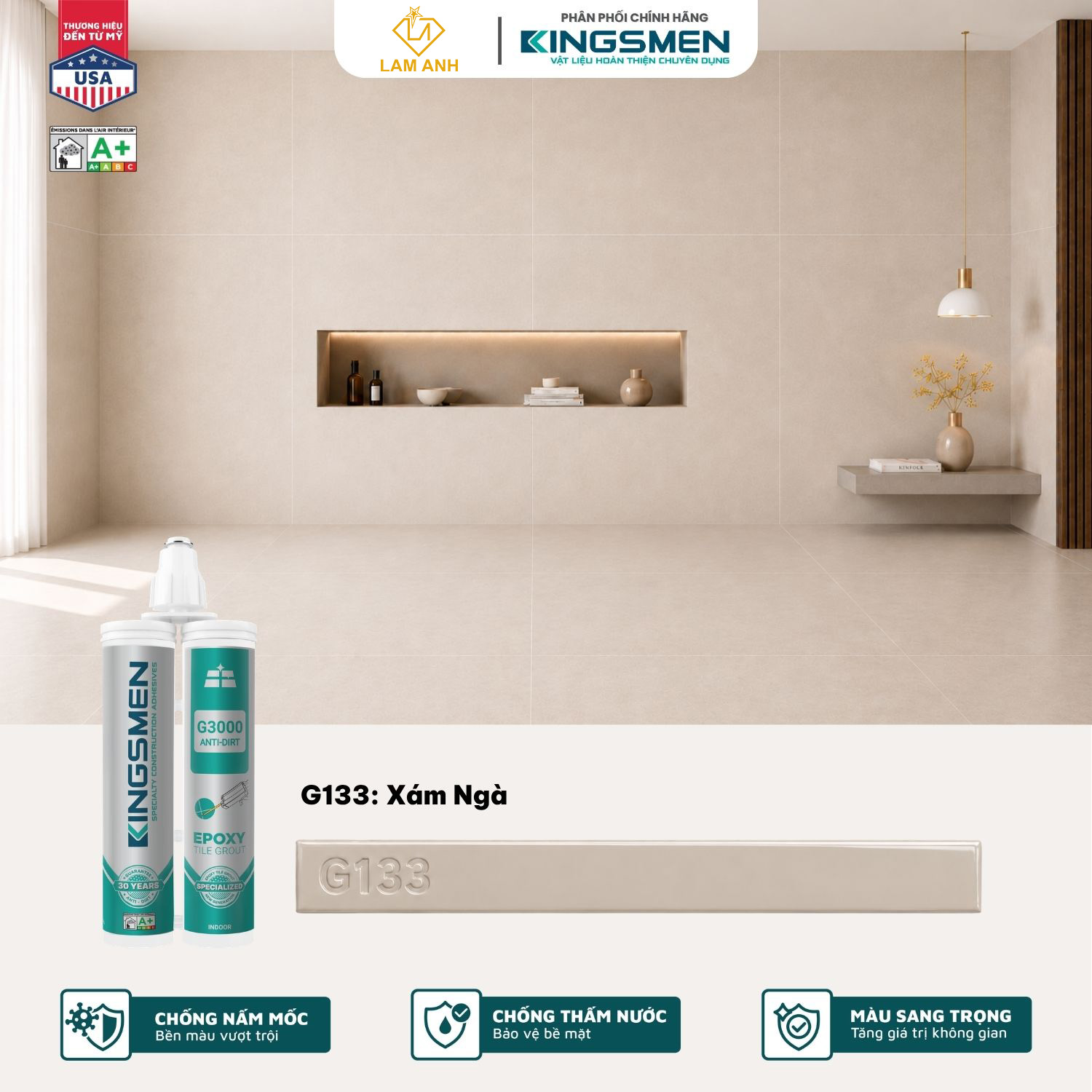 Keo chà ron, keo chít mạch 2 thành phần Kingsmen G3000 dùng trong nhà Keo chà ron, keo chít mạch 2 thành phần Kingsmen G3000 dùng trong nhà