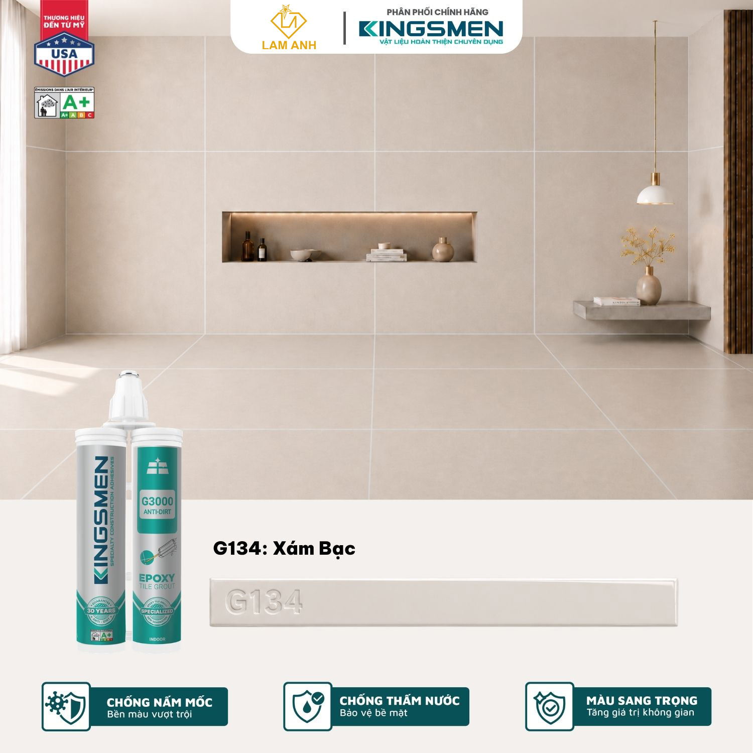 Keo chà ron, keo chít mạch 2 thành phần Kingsmen G3000 dùng trong nhà Keo chà ron, keo chít mạch 2 thành phần Kingsmen G3000 dùng trong nhà