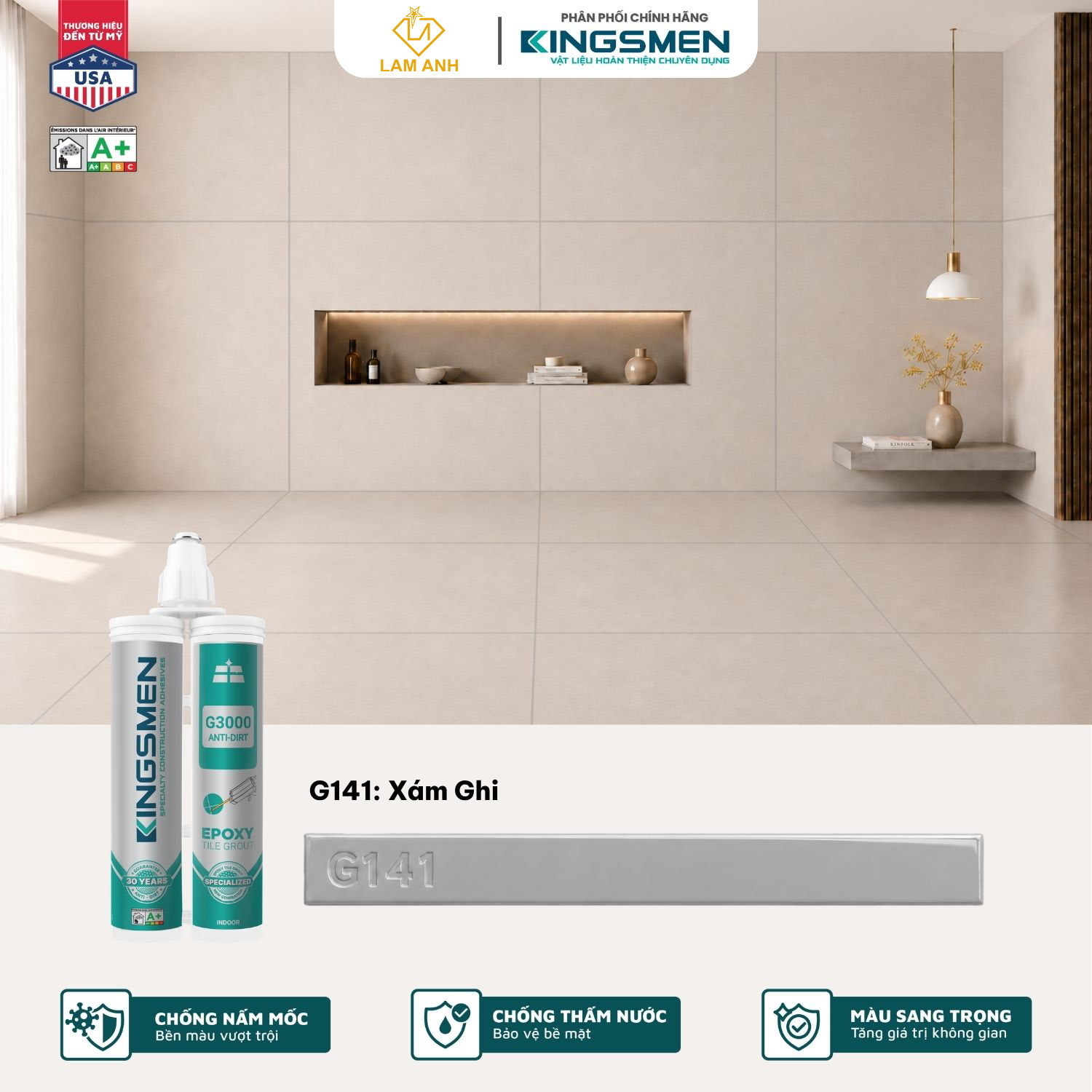 Keo chà ron, keo chít mạch 2 thành phần Kingsmen G3000 dùng trong nhà Keo chà ron, keo chít mạch 2 thành phần Kingsmen G3000 dùng trong nhà