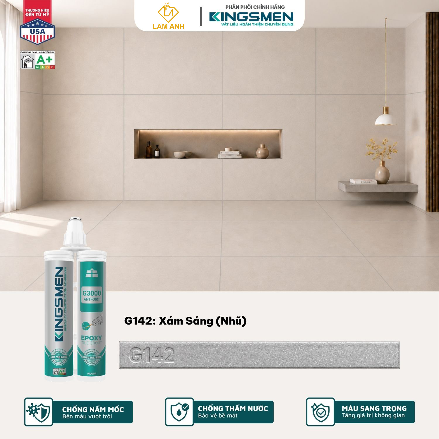 Keo chà ron, keo chít mạch 2 thành phần Kingsmen G3000 dùng trong nhà Keo chà ron, keo chít mạch 2 thành phần Kingsmen G3000 dùng trong nhà