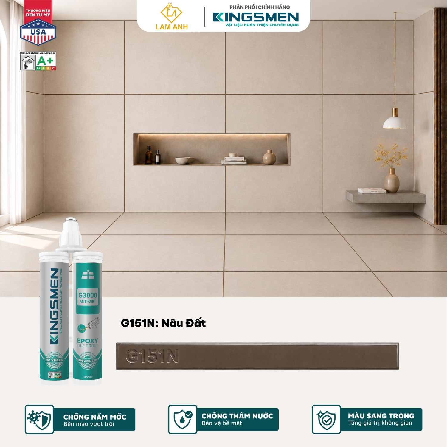 Keo chà ron, keo chít mạch 2 thành phần Kingsmen G3000 dùng trong nhà Keo chà ron, keo chít mạch 2 thành phần Kingsmen G3000 dùng trong nhà