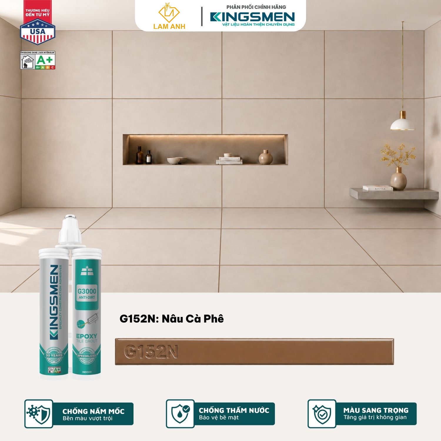 Keo chà ron, keo chít mạch 2 thành phần Kingsmen G3000 dùng trong nhà Keo chà ron, keo chít mạch 2 thành phần Kingsmen G3000 dùng trong nhà