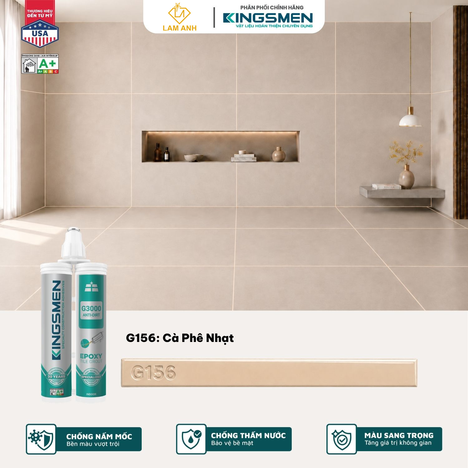 Keo chà ron, keo chít mạch 2 thành phần Kingsmen G3000 dùng trong nhà Keo chà ron, keo chít mạch 2 thành phần Kingsmen G3000 dùng trong nhà