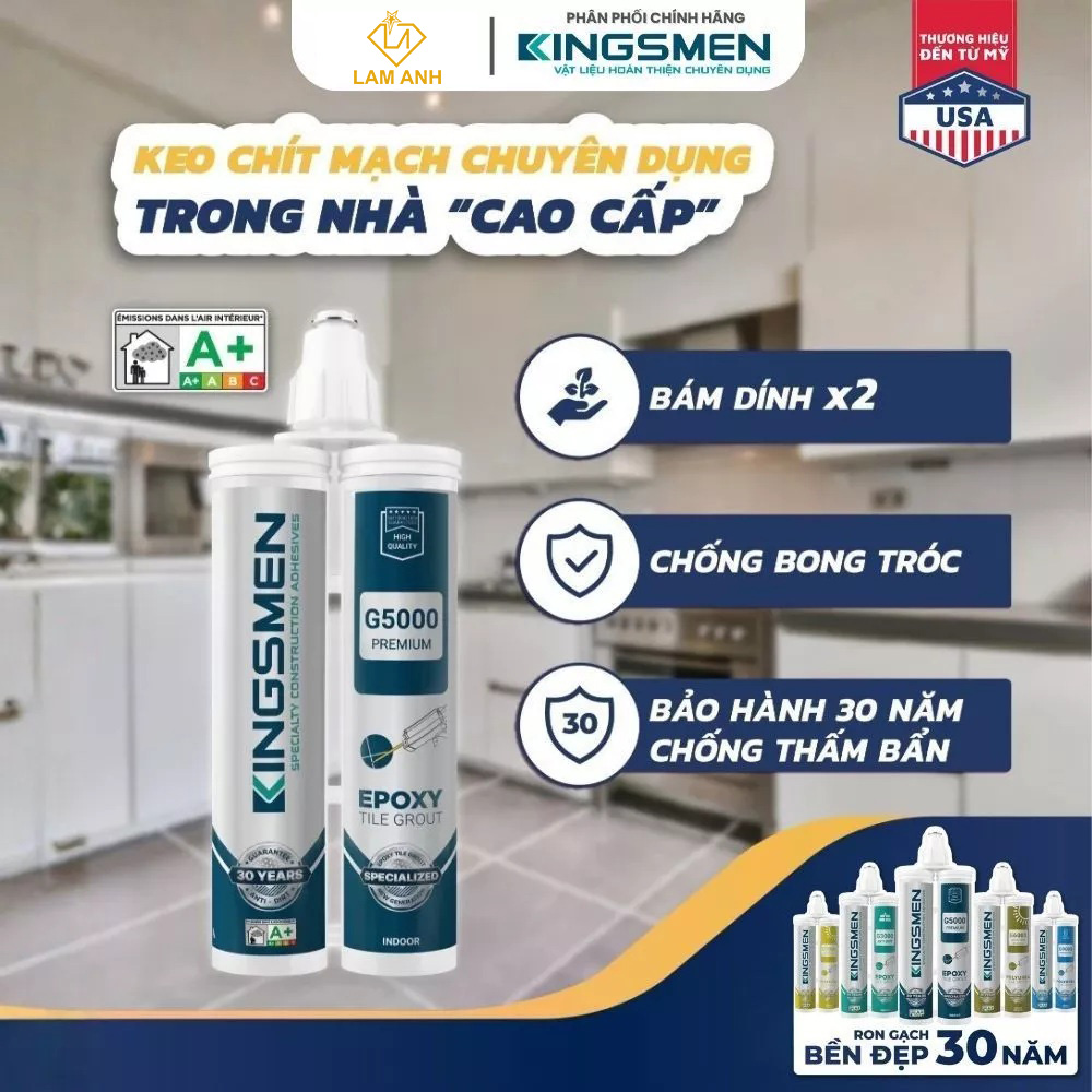 Keo chà ron, keo chít mạch 2 thành phần Kingsmen G5000 dùng trong nhà