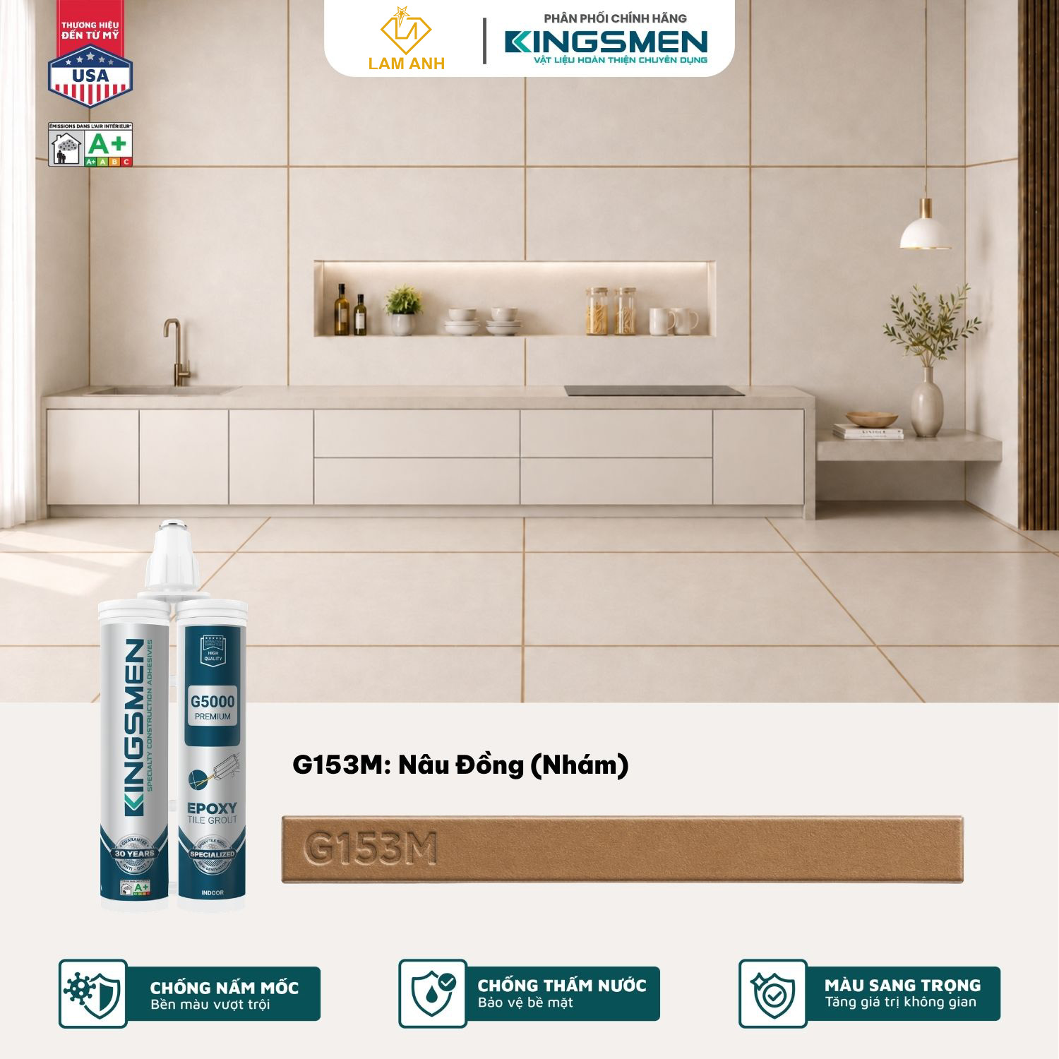 Keo chà ron, keo chít mạch 2 thành phần Kingsmen G3000 dùng trong nhà Keo chà ron, keo chít mạch 2 thành phần Kingsmen G3000 dùng trong nhà