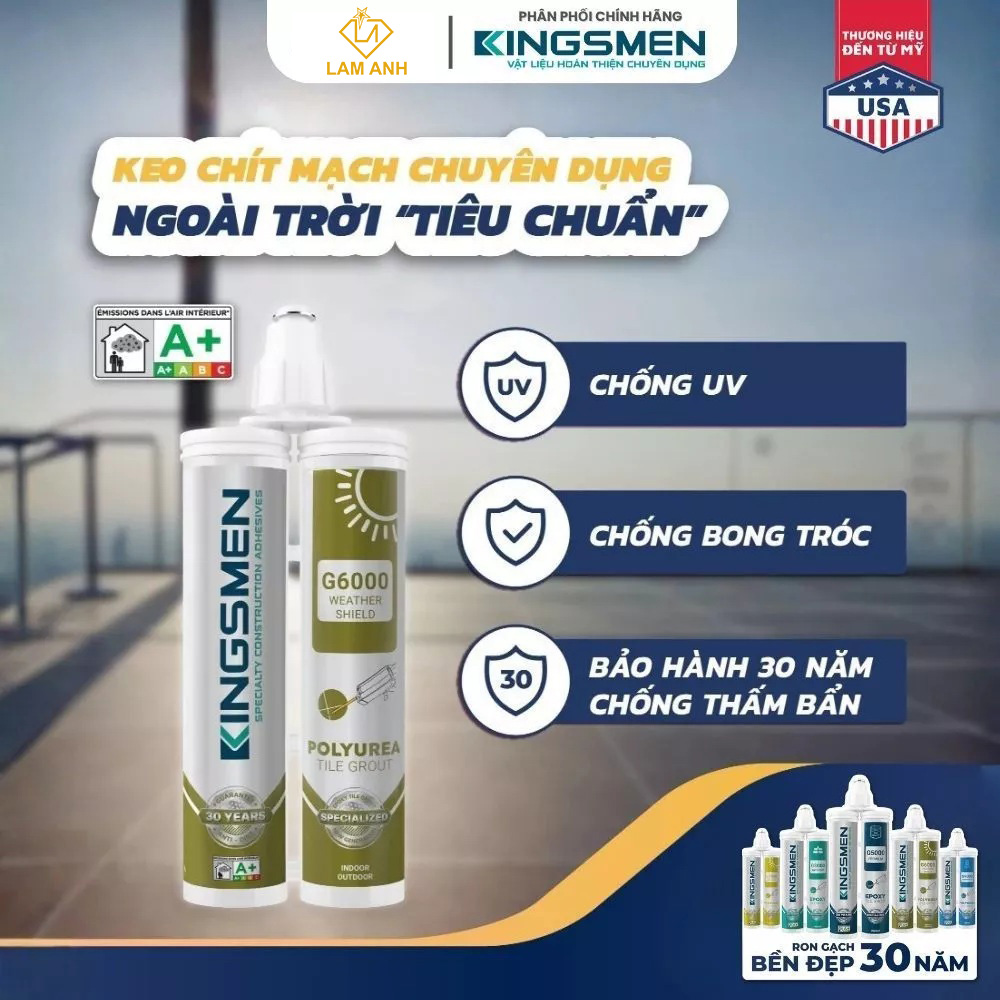 Keo chà ron, keo chít mạch 2 thành phần Kingsmen G6000 dùng ngoài trời